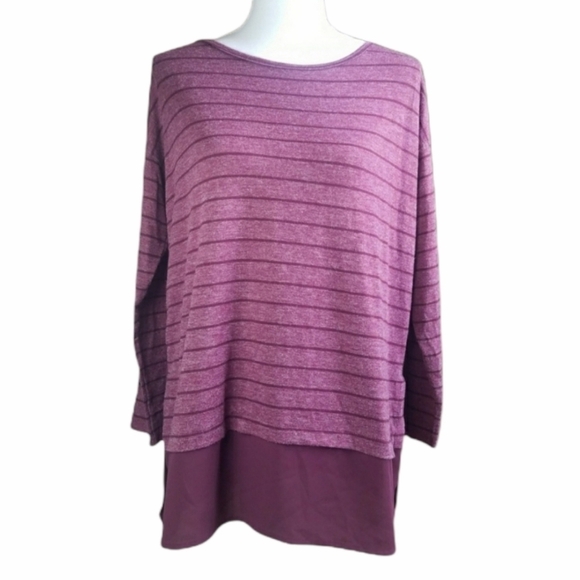 Loft Lounge thin knit maroon top sheer hem M - Picture 1 of 7